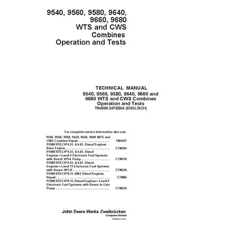 TM4698 Manual técnico de diagnóstico para cosechadoras John Deere 9540, 9560, 9580, 9640, 9660 y 9680 (TM4698)