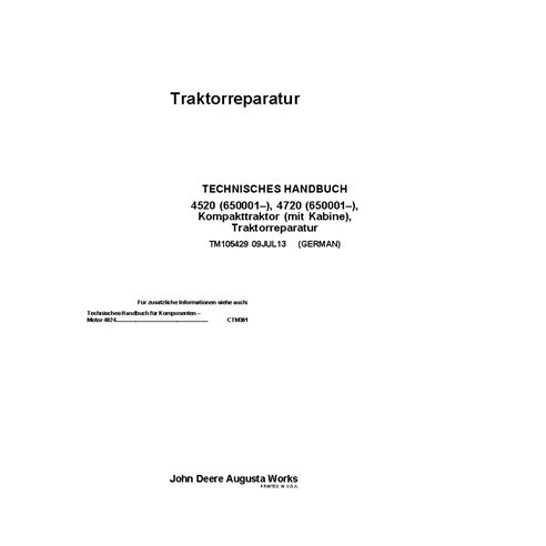 TM105429 Manual técnico de reparación del tractor compacto John Deere 4520, 4720 DE (TM105429)