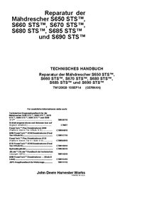 TM120829 Manual técnico de reparo da colheitadeira John Deere S650, S660, S670, S680, 685, S690 MY2014-2015 DE (TM120829)