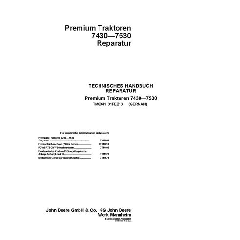 TM8041 John Deere 7430, 7530 Premium tractor repair technical manual DE (TM8041)