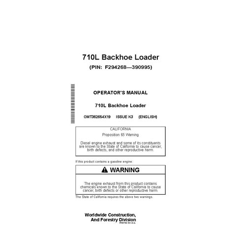OMT362654X19 Manuel d'utilisation de la chargeuse-pelleteuse John Deere 710L PIN F294268-390995 (OMT362654X19)