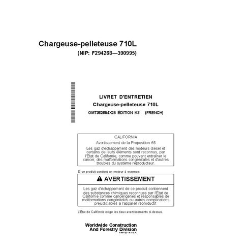 OMT362654X28 Manuel d'utilisation de la chargeuse-pelleteuse John Deere 710L PIN F294268-390995 FR (OMT362654X28)
