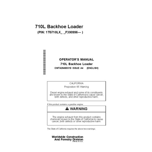 OMT426490X19 John Deere 710L PIN F390996- backhoe loader operator's manual (OMT426490X19)
