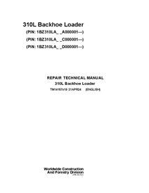 TM14157X19 Manual técnico de reparo da retroescavadeira John Deere 310L PIN ACD 000001 (TM14157X19)