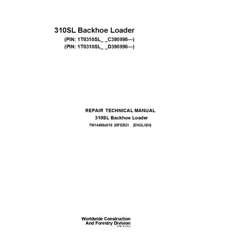 TM14469X019 Manual técnico de reparo da retroescavadeira John Deere 310SL PIN C_D390996 (TM14469X019)
