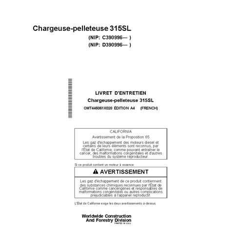 JD-OMT446061X028 John Deere 315SL, PIN C_D3909960 backhoe loader operator's manual FR (OMT446061X028)