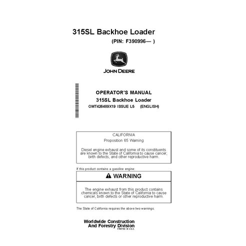 JD-OMT426489X19 John Deere 315SL PIN F390996- backhoe loader operator's manual (OMT426489X19)