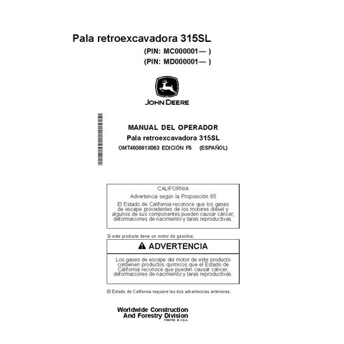JD-OMT460881X063 John Deere 315SL PIN MC_MD000001- backhoe loader operator's manual ES (OMT460881X063)