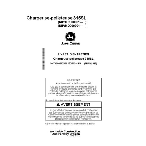 JD-OMT460881X028 John Deere 315SL PIN MC_MD000001- backhoe loader operator's manual FR (OMT460881X028)