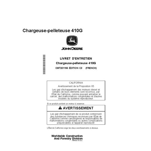 JD-OMT201155 Manuel d'utilisation de la chargeuse-pelleteuse John Deere 310G FR (OMT201155)