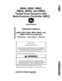 JD-OMWZW16264 John Deere M944, M952, M962, M944i, M952i, and M962 sprayer operator's manual (OMWZW16264)