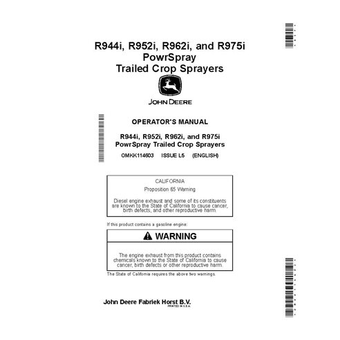 JD-OMKK114603 John Deere R944i, R952i, R962i, R975i sprayer operator's manual (OMKK114603)