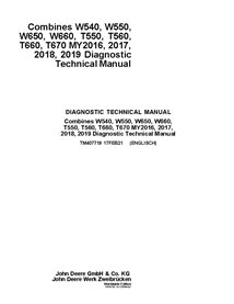 TM407719 Manual técnico de diagnóstico para cosechadoras de grano John Deere W540, W550, W650, W660, T550, T560, T660, T670, ...