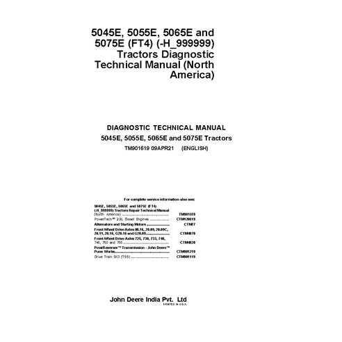 TM901619 Manual técnico de diagnóstico do trator John Deere 5045E, 5055E, 5065E e 5075E SN -H_999999 (TM901619)
