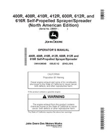 JD-OMKK96040 Manual del operador del pulverizador autopropulsado John Deere 400R - 412R, 600R - 616R SN 230001-240000 (OMKK96...