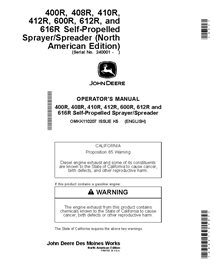 JD-OMKK110207 Manual del operador del pulverizador autopropulsado John Deere 400R - 412R, 600R - 616R SN 240001-250000 (OMKK1...