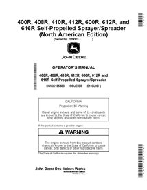 JD-OMKK105338 John Deere 400R - 412R, 600R - 616R SN 270001- self-propelled sprayer operator's manual (OMKK105338)