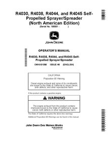 JD-OMKK51056 John Deere R4030, R4038, R4044, R4045 SN 190001-200000 self-propelled sprayer operator's manual (OMKK51056)