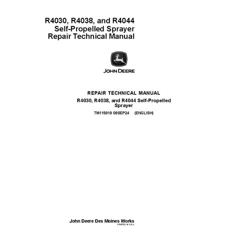 TM115919 Manual técnico de reparo do pulverizador autopropelido John Deere R4030, R4038, R4044, R4045 (TM115919)
