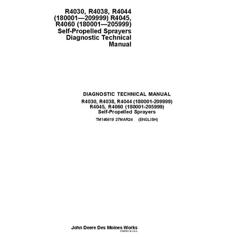 TM145819 Manuel technique de diagnostic du pulvérisateur John Deere R4030, R4038, R4044, R4045, R4060 SN 180001-209999 (TM145...