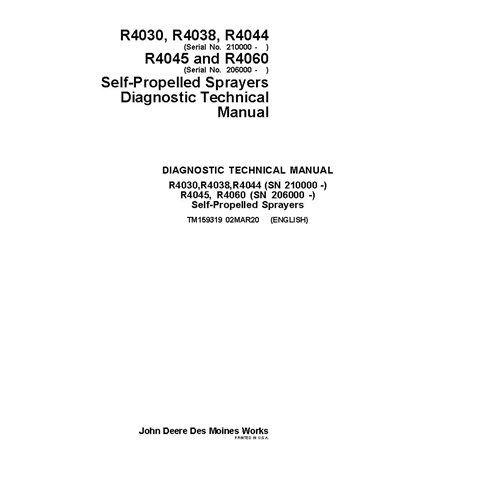 TM159319 Manuel technique de diagnostic du pulvérisateur John Deere R4030, R4038, R4044, R4045, R4060 SN 206000 (TM159319)