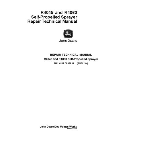 TM116119 Manual técnico de reparación de pulverizadores autopropulsados John Deere R4045, R4060 SN 200001 (TM116119)