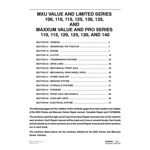 Manuel de réparation PDF du tracteur Case IH MXU 100-135, MAXXUM 110-140 - Cas IH manuels - CASE-87659930