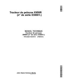 TM142628 Manuel de diagnostic et de réparation du tracteur de pelouse John Deere X950R FR (TM142628)