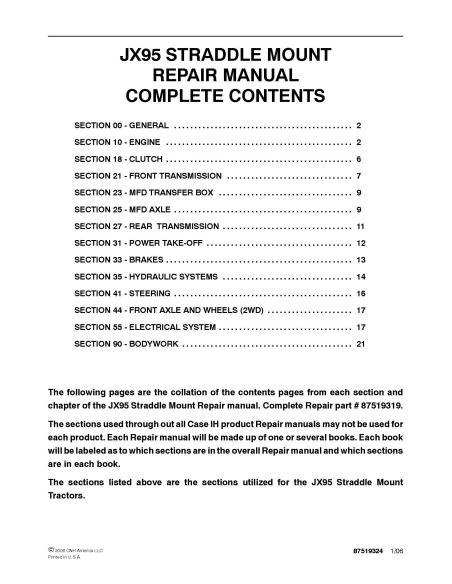 CASE-87519319 Manual de reparo em pdf para trator com montagem straddle Case IH JX95