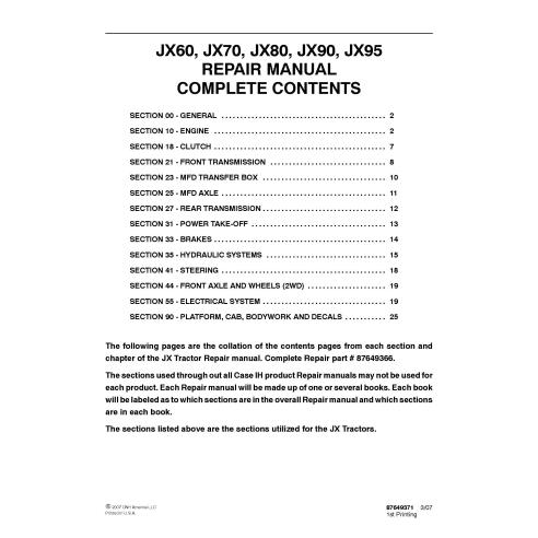 CASE-87649366 Manuel de réparation PDF du tracteur Case IH JX60, JX70, JX80, JX90, JX95 CASE-87649366 Manuel de réparation PDF du tracteur Case IH JX60, JX70, JX80, JX90, JX95