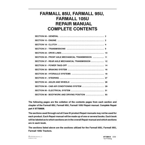 Manuel de réparation PDF du tracteur Case IH Farmall 85U, 95U, 105U - Case IH manuels - CASE-87758608