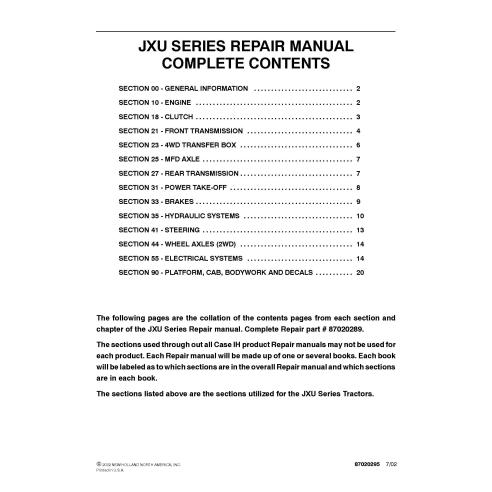 Manual de reparo pdf do trator Case IH JX70U, JX80U, JX90U, JX100U - Caso IH manuais - CASE-87020289