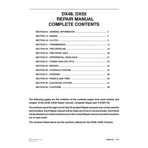 Manuel de réparation PDF du tracteur Case IH DX48, DX55 - Case IH manuels