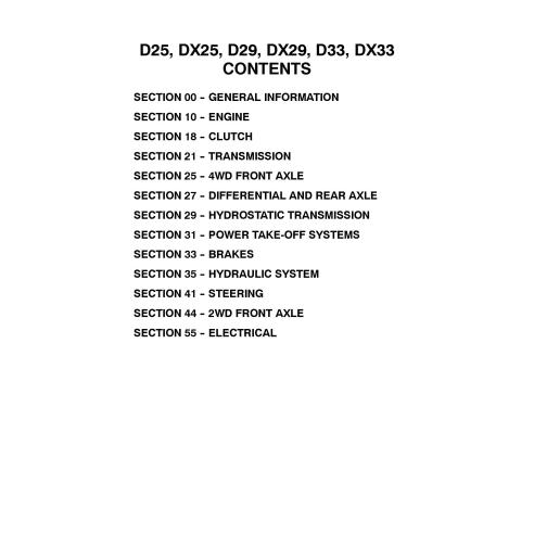 Manual de reparo pdf do trator Case IH D25, DX25, D29, DX29, D33, DX33 - Case IH manuais