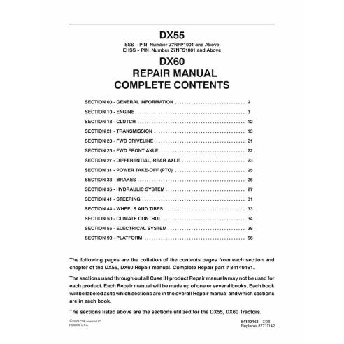 Manuel de réparation PDF du tracteur Case IH DX55, DX60 - Case IH manuels