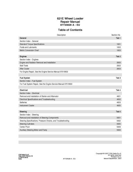 Cargadora de ruedas case 621E manual de reparación en pdf - Caso manuales - CASE-87723028A
