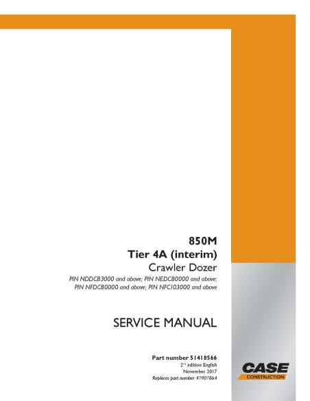 Bulldozer sobre orugas Case 850M Tier 4A pdf manual de servicio - Caso manuales - CASE-51418566