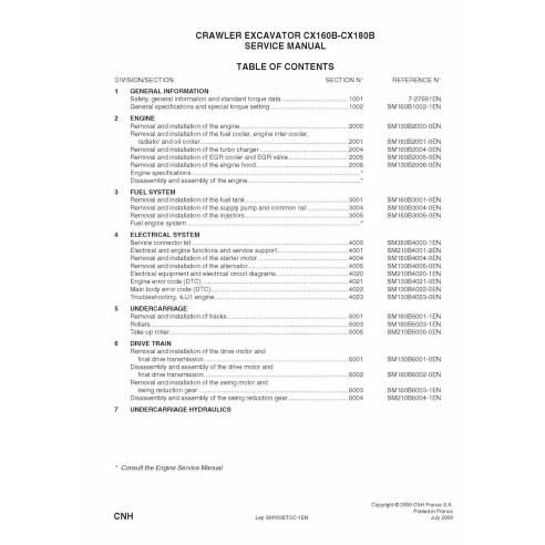 Manual de serviço em pdf da escavadeira de esteira Case CX160B, CX 180B - Case manuais