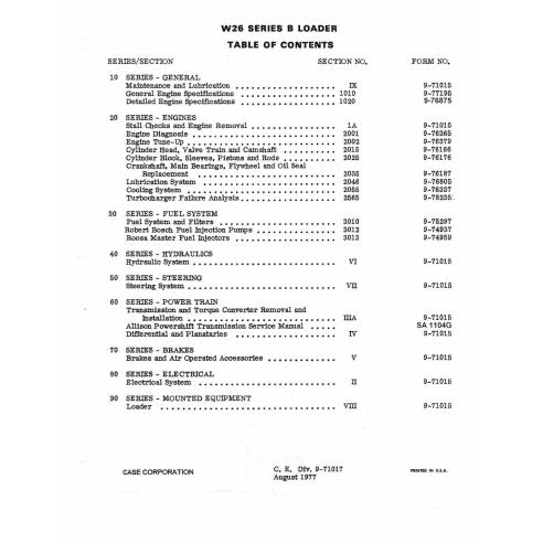 Cargador Case W26 Serie B manual de servicio pdf - Caso manuales - CASE-9-71017