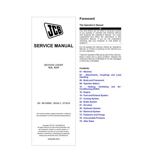 Manuel d'entretien PDF de la chargeuse-pelleteuse JCB 1CX, 1CXT - JCB manuels - JCB-9813-6050