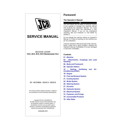Manuel d'entretien PDF de la chargeuse-pelleteuse JCB 3CX, 4CX, 5CX, 5CX Wastemaster Eco - JCB manuels - JCB-9813-6900
