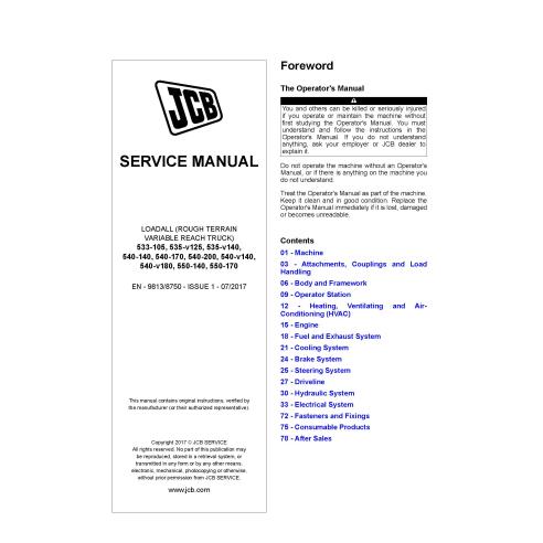 JCB 533, 535, 540, 550 loadall pdf manual de servicio - JCB manuales - JCB-9813-8750