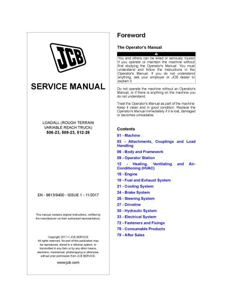 JCB 506-23, 509-23, 512-26 loadall pdf service manual  - JCB manuals - JCB-9813-9400
