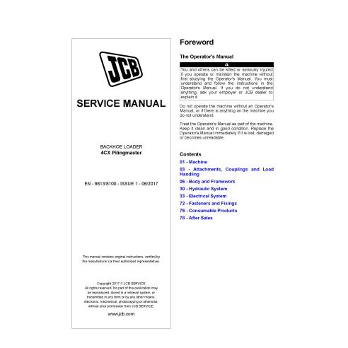 Manuel d'entretien PDF de la chargeuse-pelleteuse JCB 4CX Pilingmaster - JCB manuels - JCB-9813-8100
