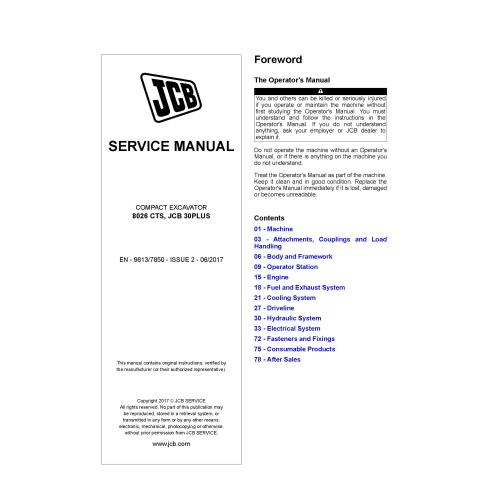 JCB 8026 CTS, JCB 30PLUS compact excavator pdf service manual  - JCB manuals