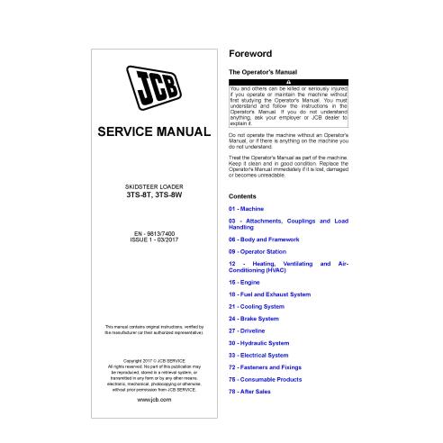 Manual de serviço em pdf do skid loader JCB 3TS-8T, 3TS-8W - JCB manuais - JCB-9813-7400