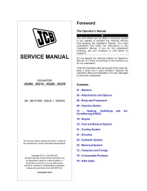 JCB JS200, JS210, JS220, JS235 Issue 1 manuel d'entretien pdf de l'excavatrice - JCB manuels