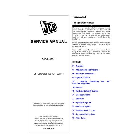 Excavadora compacta JCB 55Z-1, 57C-1 manual de servicio pdf - JCB manuales - JCB-9813-6450