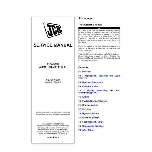 Manual de serviço em pdf da escavadeira JCB JZ140 [T4i], JZ141 [T4F] - JCB manuais - JCB-9813-6300