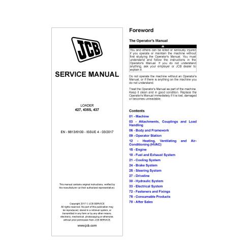 Manual de serviço em pdf do carregador JCB 427, 435S, 437 - JCB manuais - JCB-9813-6100